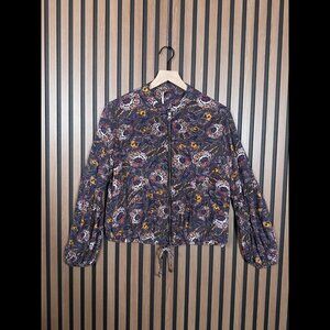 Free People Military Jacket XS Womens Full Zip Modal Lining Abstract Print